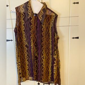 Ann Taylor Sheer Sleeveless Button Down Tunic With Collar. Size Medium.